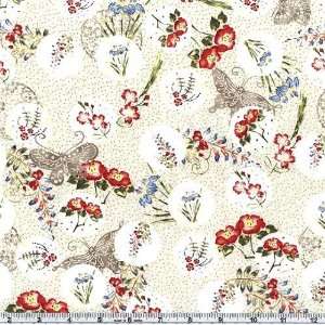  45 Wide Cho Cho No Sampomichi Floral Sprigs Red Fabric 