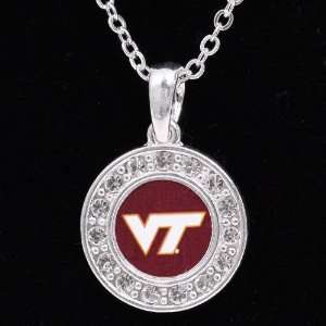  Virginia Tech Hokies Ladies Silver Round Crystal Necklace 