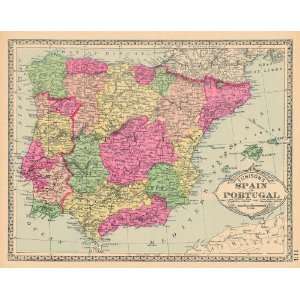   Tunsion 1887 Antique Map of Spain & Portugal   $119