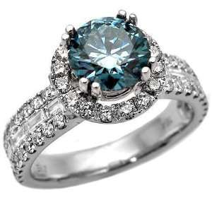  2.60ct Fancy Blue Round Diamond Engagement Ring 18k White 