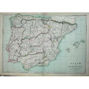   1872 Blackie Geography Maps Spain Portugal Ibiza Sea