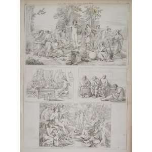 1870 Lithograph German Painting Parnassus Mengs Apollo Schick Achilles 