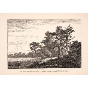 1891 Wood Engraving Field Trees Bordered Jacob Van Ruisdael Landscape 
