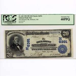 1902 $20 Large Size National Currency Note CH#6391 Belmont XF40PPQ 