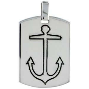 925 Sterling Silver High Polished Dog Tag w/ Mariners Cross Anchor, 1 