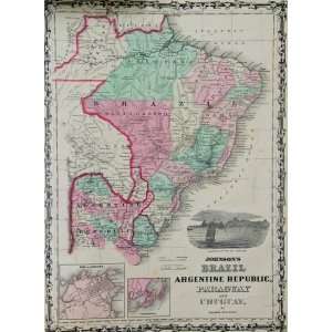  Johnson Map of Brazil,Paraguay,Argentina (1863) Office 