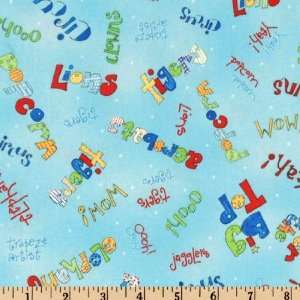  44 Wide Clowning Around Words Blue Fabric By The Yard 