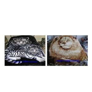 New 2 Ply 2 Side King Blanket Tiger/Lion