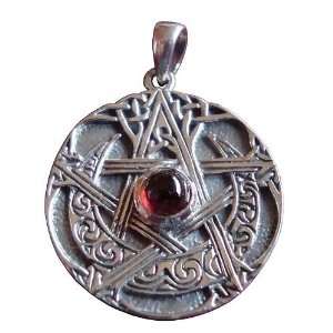    Silver Garnet Moon Pentacle Pendant By Dryad Design Jewelry