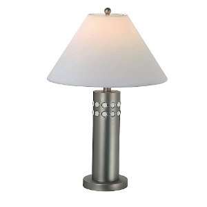   Light 24 Satin Steel Metal Table Lamp with White Fabric Shade LS 3240