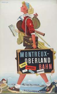 Switzerland Travel Montreux   Oberland Bahn 1940 Poster  