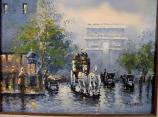 Gaston 1920s Paris Street Scene Oil Painting Signed On Canvas 