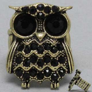 Chic GLAM Victorian Black Crystal OWL Ring  