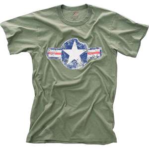 Olive Drab   Military Vintage T Shirt w/Army Air Corp Star Emblem