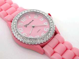 PINK Silicon Gel Band Designer Style Crystal WATCH  