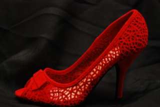 Anne Michelle Beige/Red Mesh Open Toe Formal Stilettos  