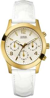 Guess U10619L1 Chronograph White Leather Strap Ladies Watch New  