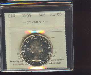 1959 Canada Silver 50 Cents ICCS PL66 ba25  