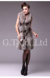 0339 Long rabbit vest gilet sleeveless garment waistcoat with fox fur 