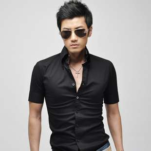 Mens Korean Fashion Hot Casual Short Sleeve Dress Shirt Black/White 