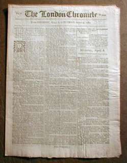BEST 1782 Revolutionary War newspaper w Naval BATTLE of SAINT KITTS in 