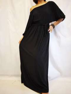 New Womens Evening Party Black Long One Shoulder Maxi Dress Sz M L XL 