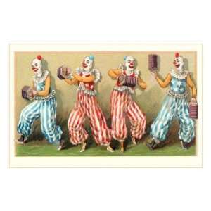 Four Clowns with Concertinas Premium Poster Print, 16x24 