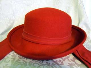 Womens Soft Felt Hat RED with attached ties VERY NICE  