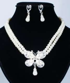 1set alloy rhinestone imitate pearl necklace earring set for wedding 