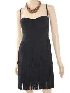 Fringe Jersey Dress Party Dress Club Dress Black  