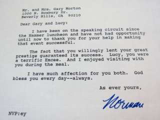 Lucille Ball Gary Morton Personal signed letter from Norman Vincent 