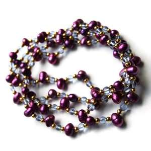 Two 36 Magenta Fresh Water Oval Pearls with Blue and Golden Bead 