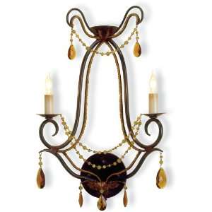 Currey and Company 5533 2 Light Memento Wall Sconce, Old Iron Finish 
