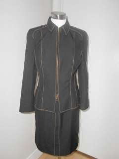 Black Gold Trim RENA LANGE Wool Blend Dress Suit US 8 IT 42  