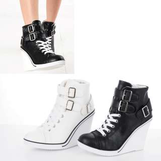 New Womens Shoes Ankle Belt Strap Lace Up Wedges High Heel Fashion 