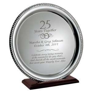   25th Anniversary Personalized Plate on Wood Base