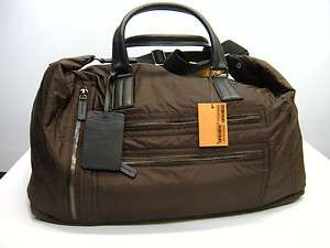 New Tods Brown Nylon Leather Handles Shoulder Strap Duffle Bag Z 