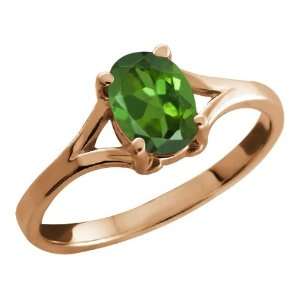  0.85 Ct Oval Green Tourmaline Rose Gold Plated Silver Ring 