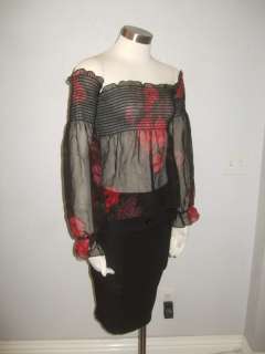 Betsey Johnson NEW YORK  Womens Black Red Rose Off Two 