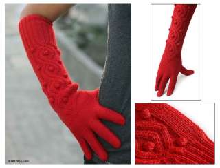 SCARLET RED Peru BABY ALPACA Wool LONG Gloves by Novica  