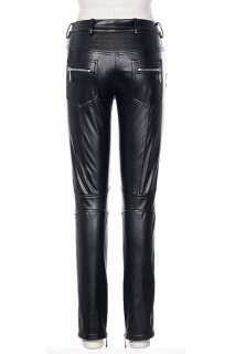 Black Faux Leather Skinny Zip Pants US Sz 4~14 K351  