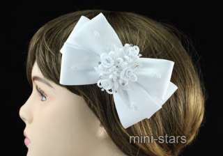 White Satin Ribbon Bridal Hair Accessory w/ comb T1395  
