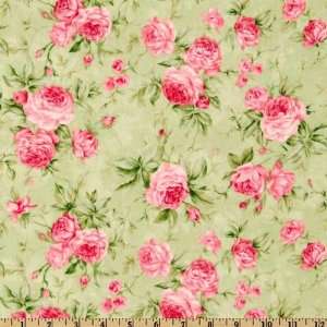  44 Wide Little Darlings Flannel Roses Green Fabric By 