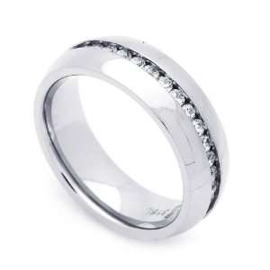 7MM Stainless Steel Channel Set CZ Eternity Wedding Band Ring (Size 5 