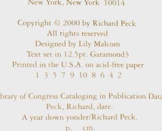 Richard Peck A YEAR DOWN YONDER Newbery 1st Print VF/VF  