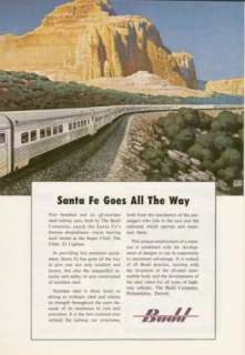 1950 Budd cars  Santa Fe train AD, Leslie Ragan art  