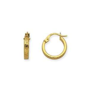   14K Yellow Gold Greek Key Euro Hoop Earring CleverEve Jewelry