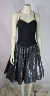 Vintage 1980s Party Dress Black n Silver Zip Trim   M  