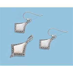   Marcasite Sets   Mother of Pearl   Pendant and Earrings Jewelry