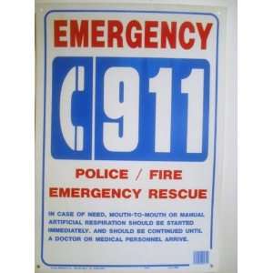 EMERGENCY 911 POLICE / FIRE EMERGENCY RESCUE Heavy Plastic Sign 14 